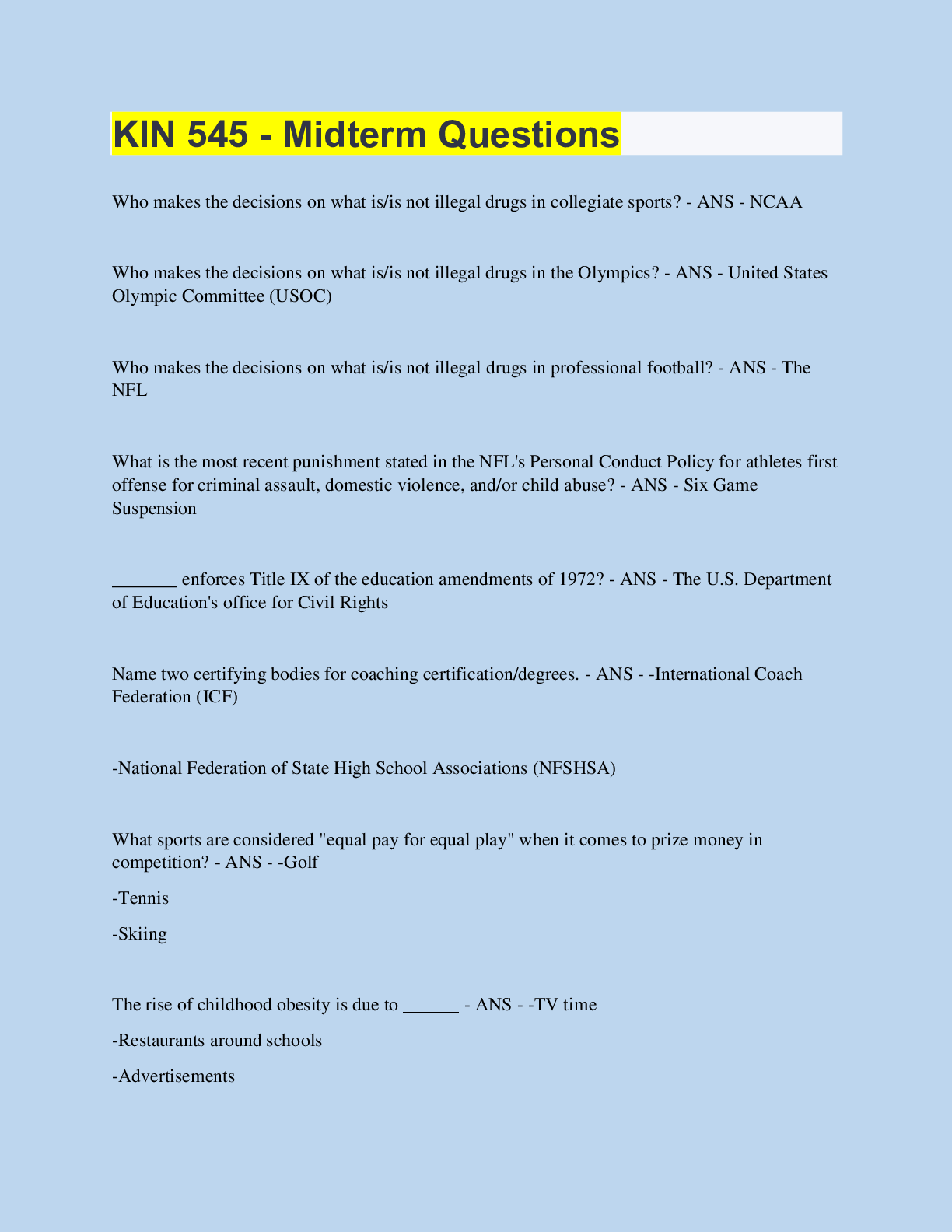 Preview image of KIN 545 - Midterm Questions document